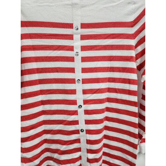 Susan Graver Sweater Womens Small White Red Striped 3/4 Sleeve Casual Preppy - Picture 6 of 6